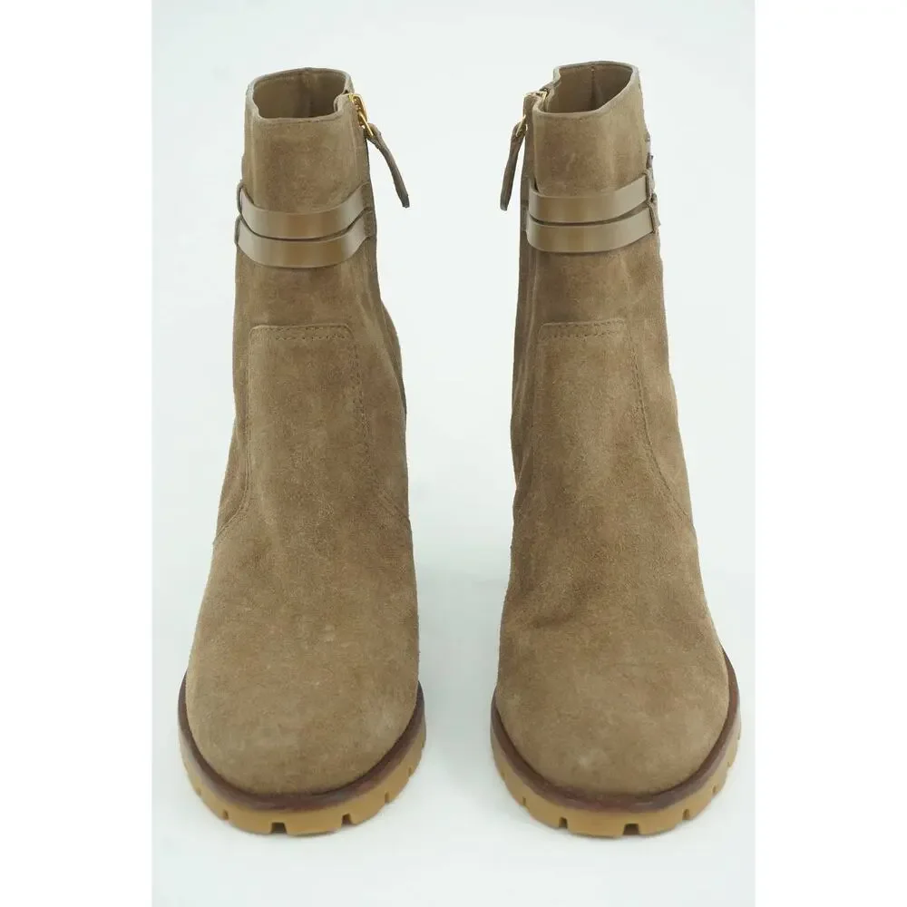 Tory Burch Leigh Suede Lace Up High Heel Ankle Boots SZ 11 Lug Logo $495